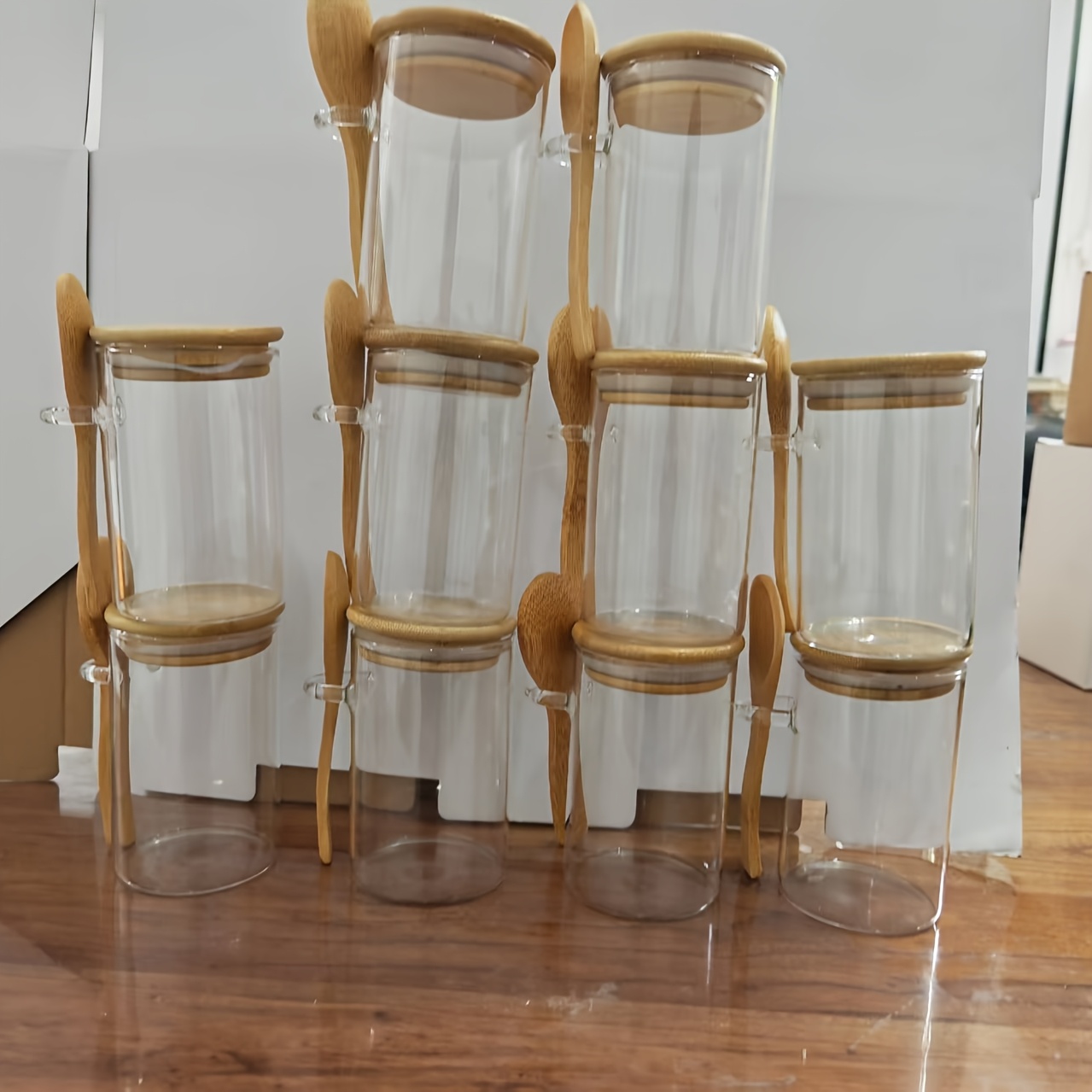 E-shop Verdickte Glasbehälter mit Löffel zum Aufbewahren von Kaffee, Tee, Süßigkeiten, Haferflocken, Getreide, Chiasamen, Müsli, Keksen usw.