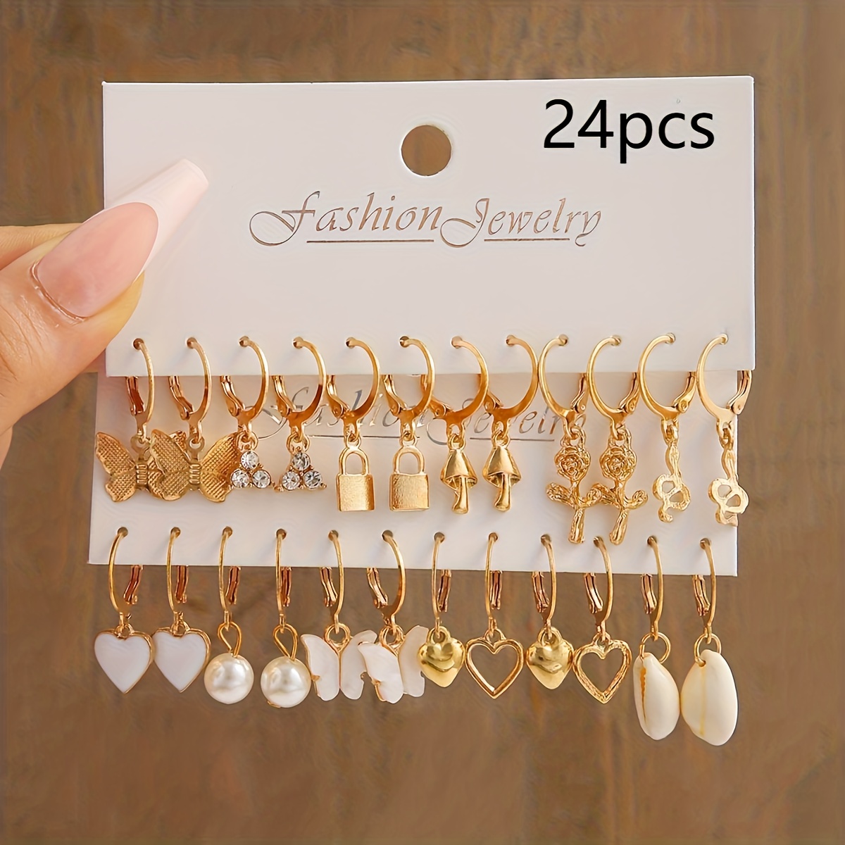 TEMU Conjunto de aretes elegantes para mujer, tono rosa y , 36/24/12 piezas, moda, colgante de y , estilo caído, accesorio de joyería adecuado para