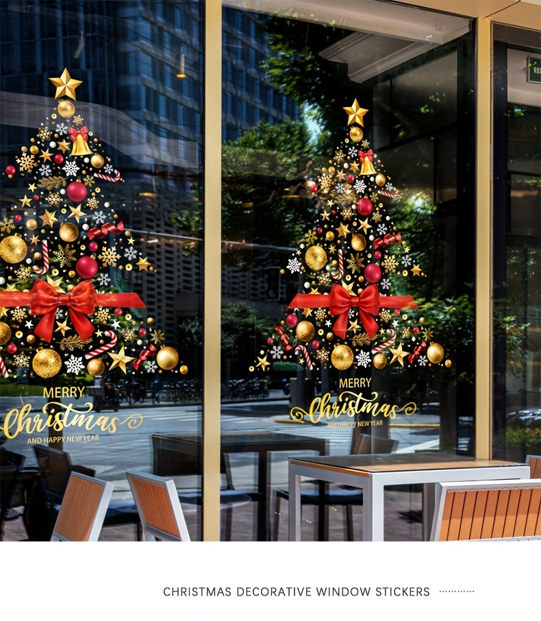 classic christmas tree window film pvc static cling 1pc 45cm x 60cm holiday glass door decal festive shop decoration details 0