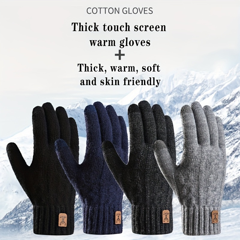 

Men's Winter Warm Gloves, Touchscreen Thickened Knit, Alpaca , Machine Washable, Outdoor Hiking , Office Gloves, Pullover Closure, Knit Fabric