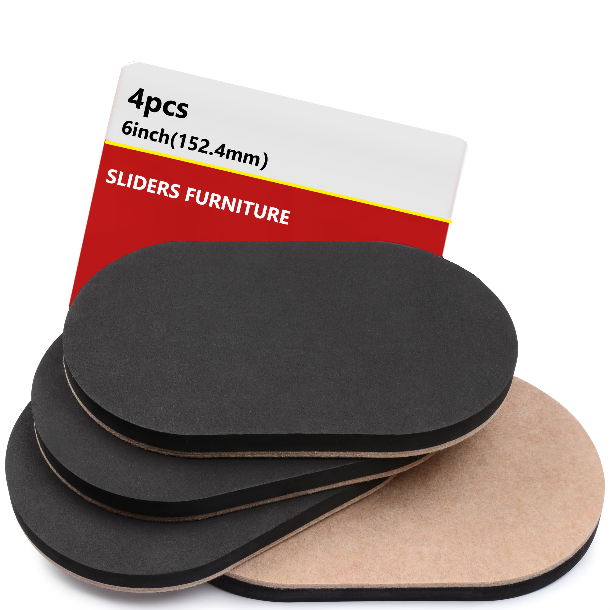 Image of Felt Furniture Sliders For Hardwood Floors - 4pcs Set, 6 X 3.5 Inch - Heavy-duty Felt Sliders For Hard Surfaces - Effortlessly Move Furniture