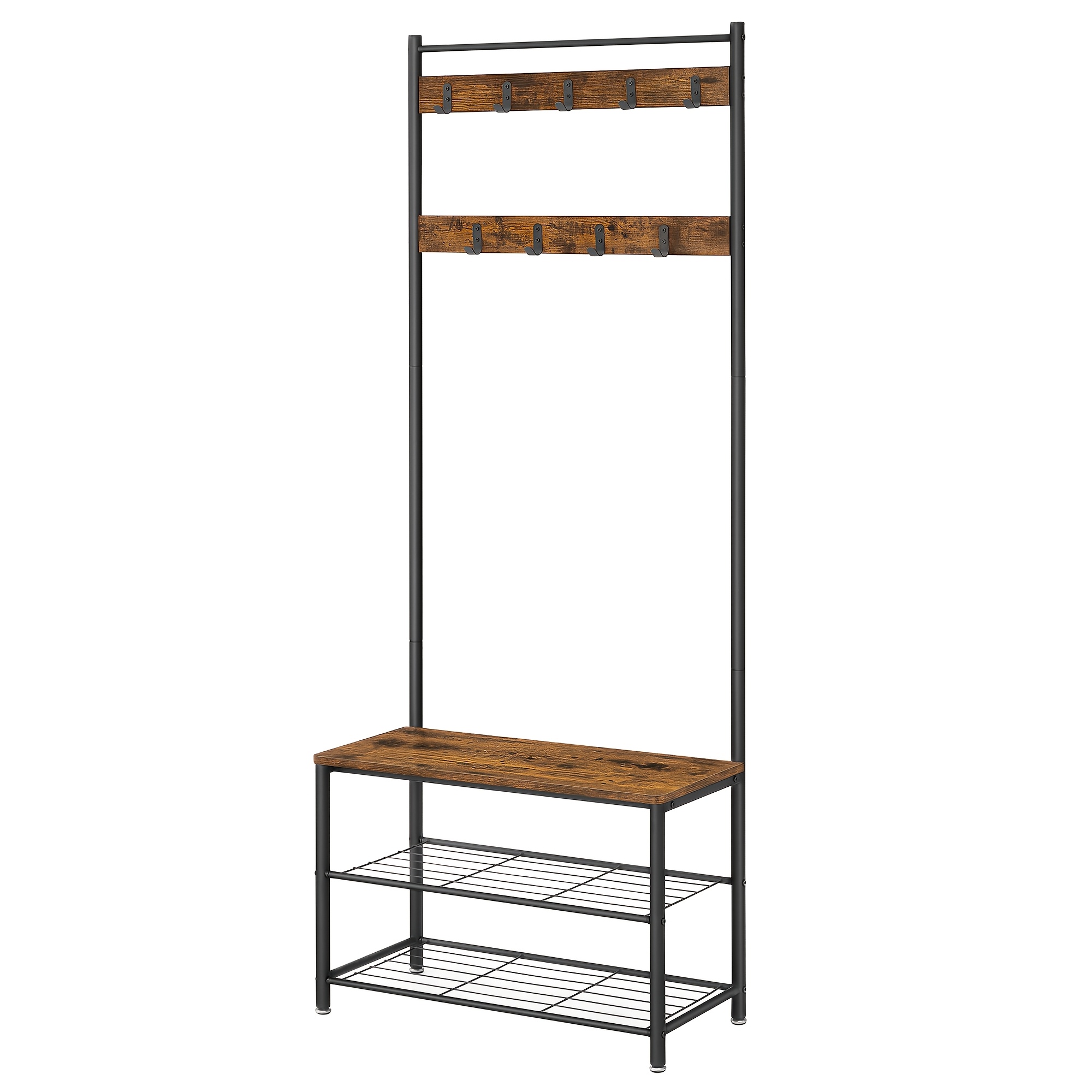 Multifunctional Clothes and Coat Rack with 8 Hooks and 3-Layer Shelf