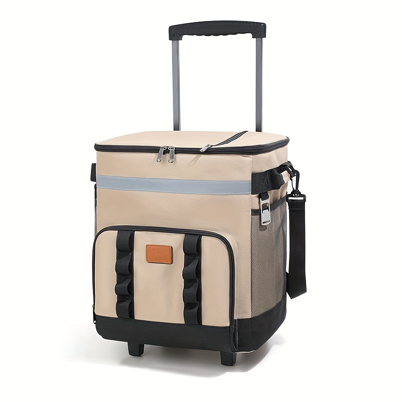35L Large Insulated Cooler Bag with Pull Rod, Durable Polyester