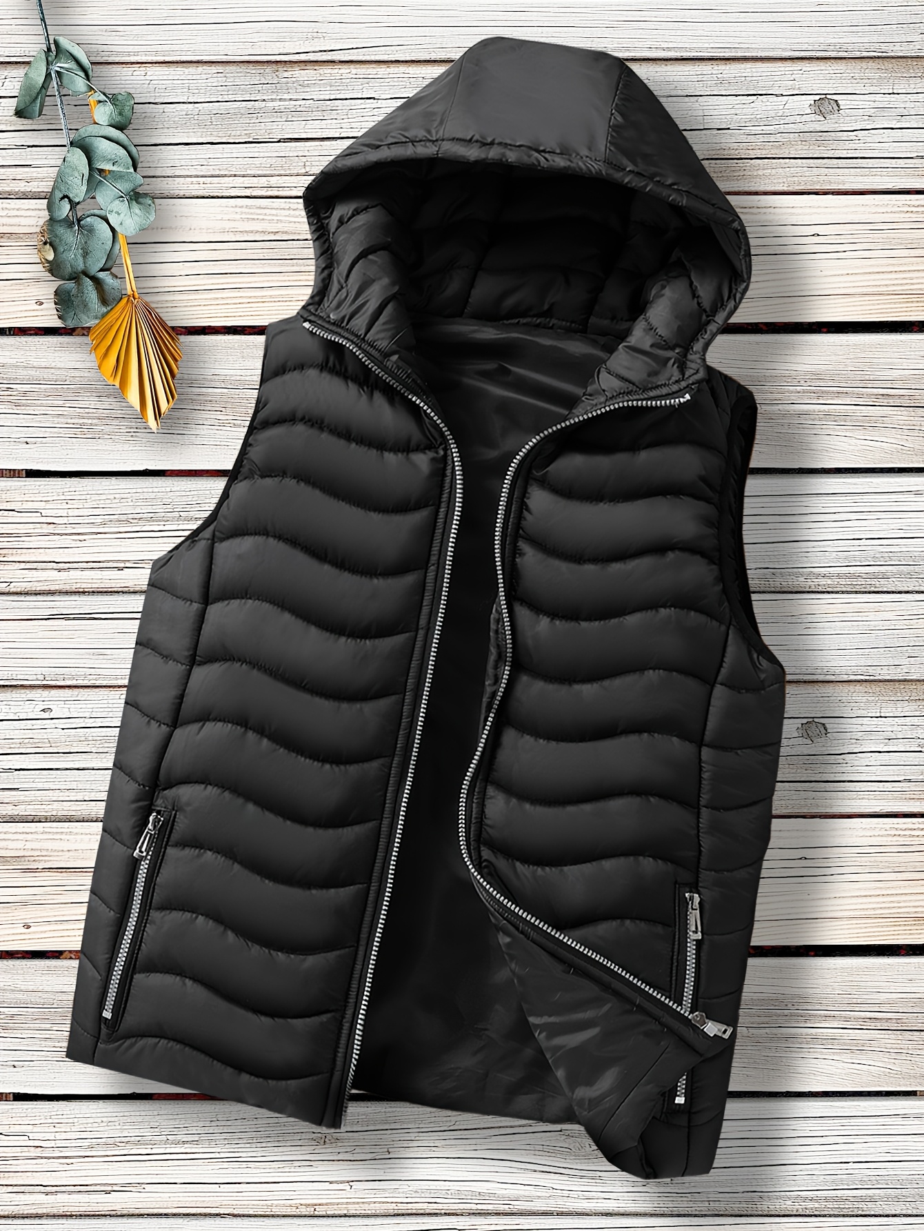 Cremallera Chaleco Con Capucha Chaleco De Pelo De Mujer De Zorro