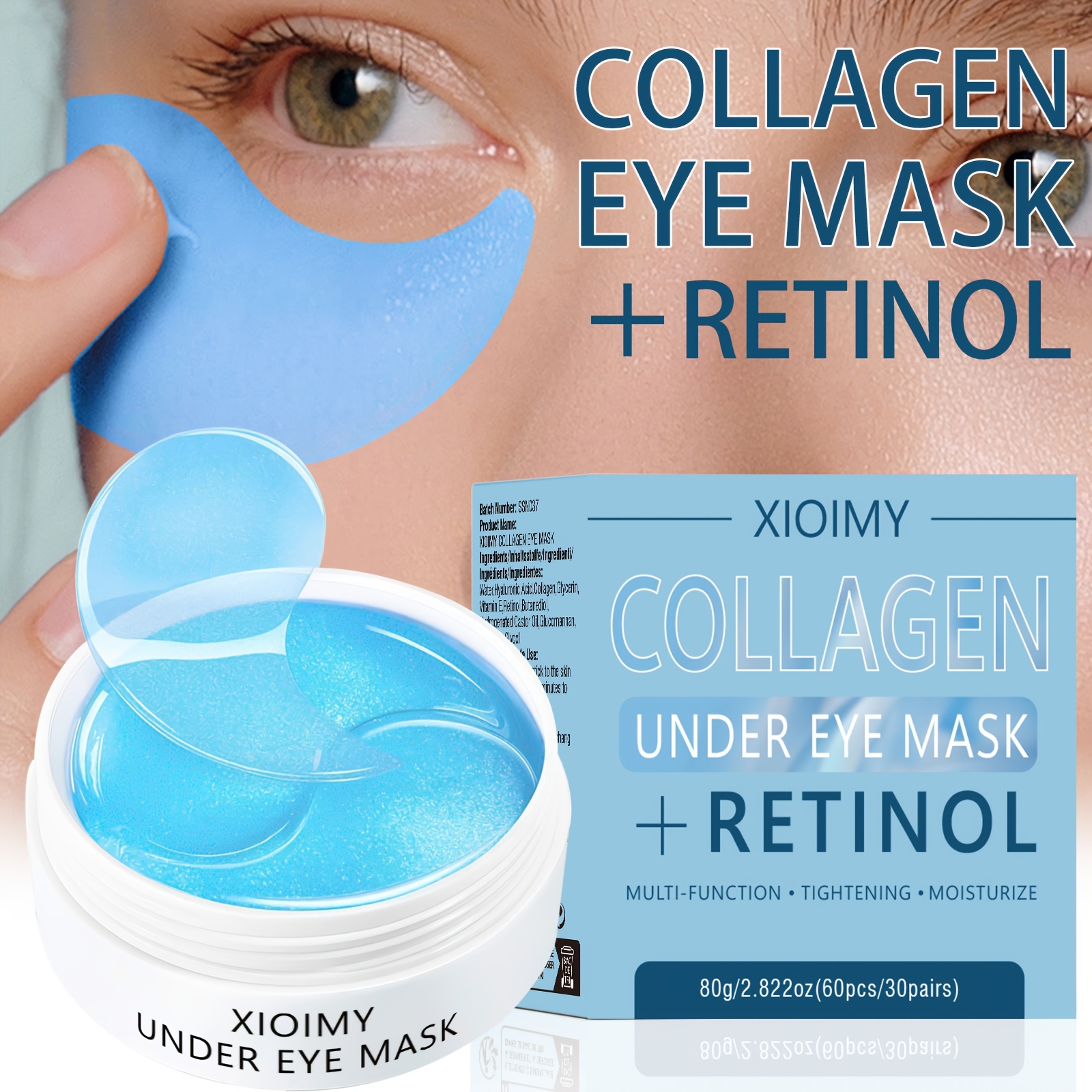 60 bucăți Mască de ochi cu colagen și retinol, Hidratare puternică, Hidratare profundă, Face pielea din jurul ochilor mai delicată și fermă, Conferă strălucire pielii din jurul ochilor, Face pielea mai elastică, Adio uscăciunii și matității, Îngrijirea ochilor, Mască de ochi, Petic de ochi