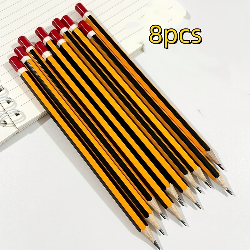 Image of 8/10/16pcs Hb Pencils, Yellow Striped Wood , 0.7mm Medium Point, Hb Hardness - Ideal For Students And Office Use