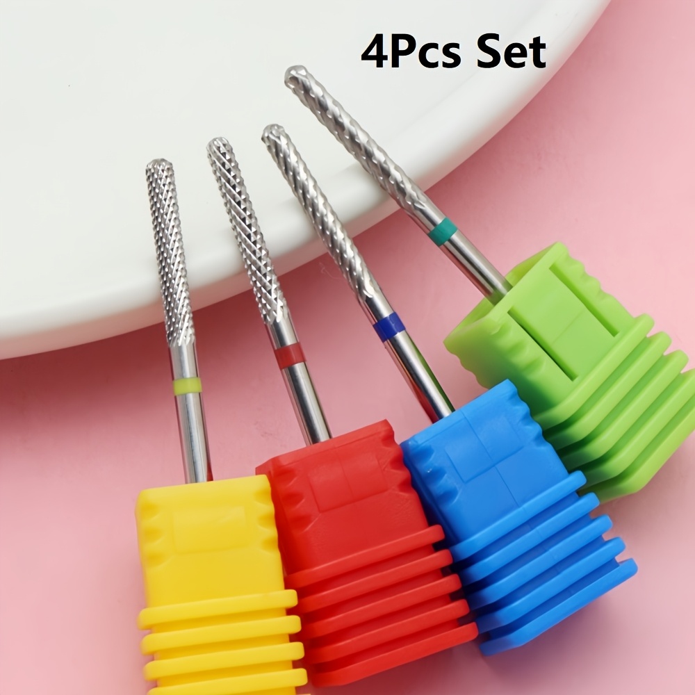 TEMU Ensemble de 4 embouts de perceuse à ongles en carbure de tungstène à tête ronde, d'cuticules, tranchants et durables, tige de 2,, manucure et
