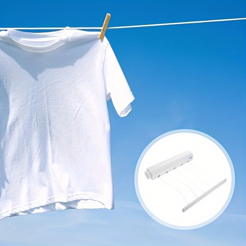 

1set Retractable Clothesline - Pring Automatic Extendable Clothes Drying Rope, Wall-mounted Towel Rack With Hooks, Plastic Material, Space-saving Laundry Hanger For Indoors & Outdoors
