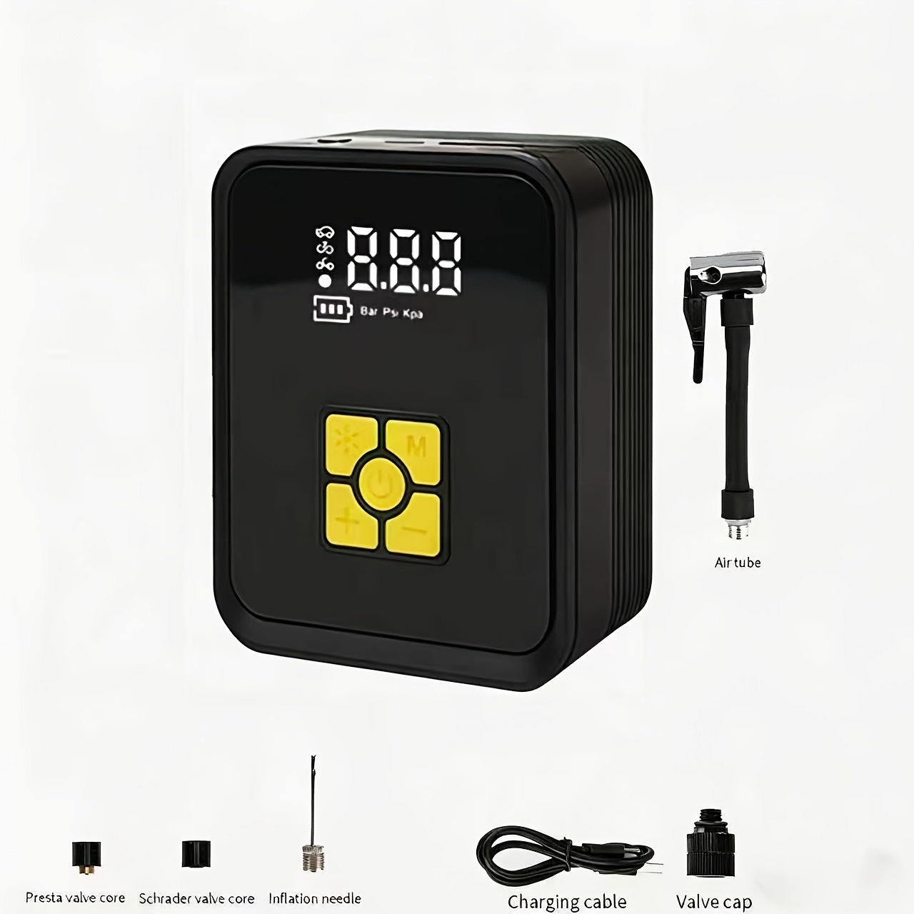 TEMU Portable Inflator, Usb/12v Electric Air Compressor, Digital Pressure Gauge With Led Light, Suitable For Cars, Motorcycles, Bicycles, And Balls,