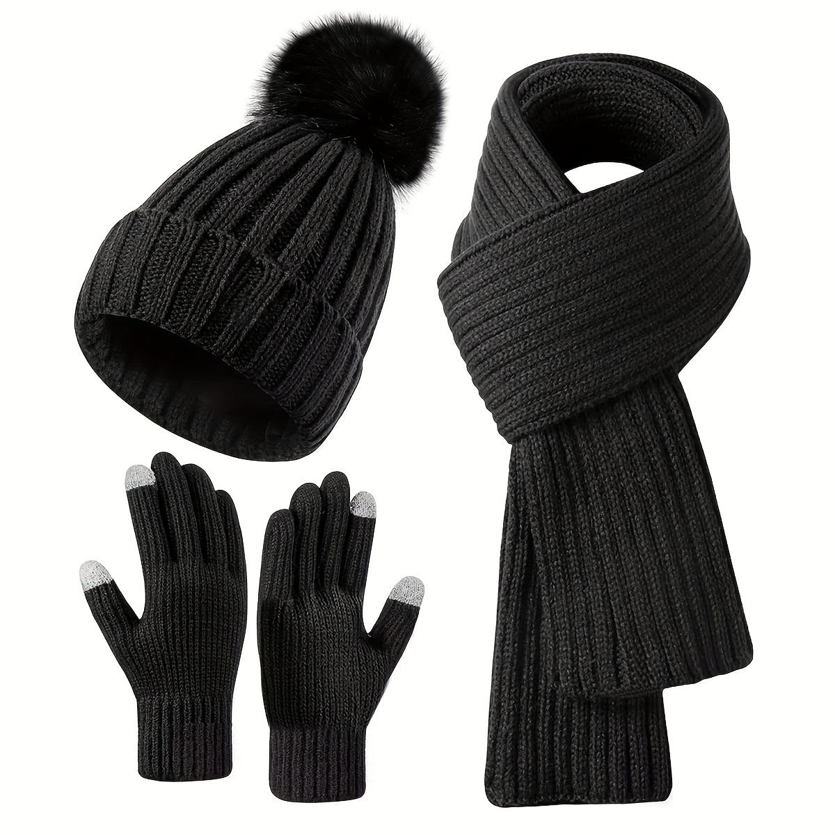 womens winter knit set   beanie long scarf and touchscreen gloves 3 in 1 bundle thermal and warm for cold weather details 8