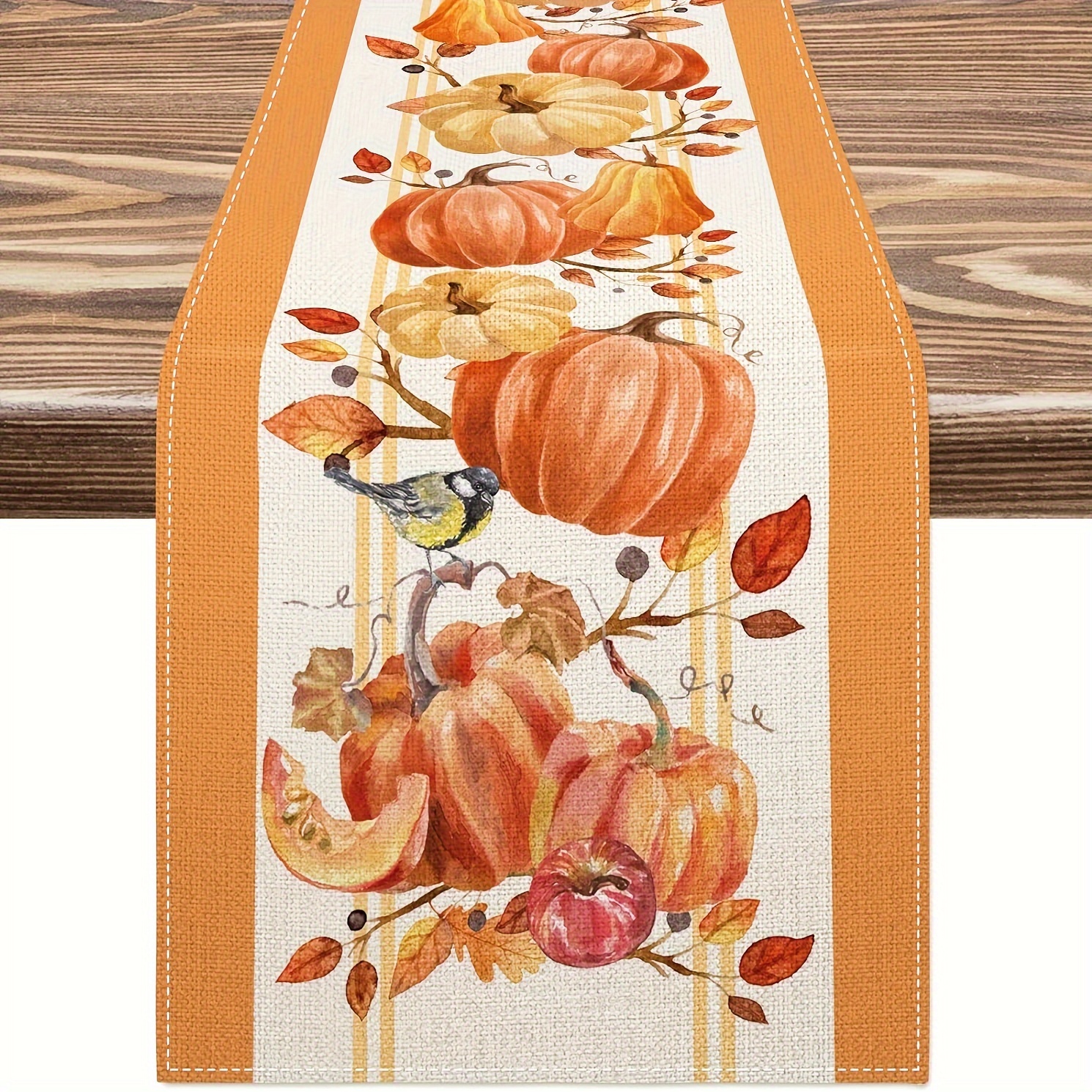 

Linen Table Runner With Pumpkin Leaves Design - Woven Rectangle Fall Thanksgiving Dining Table Decoration - Autumn Harvest Farmhouse Cover For Indoor Outdoor Home Party - 13x48/13x72/13x108 Inch