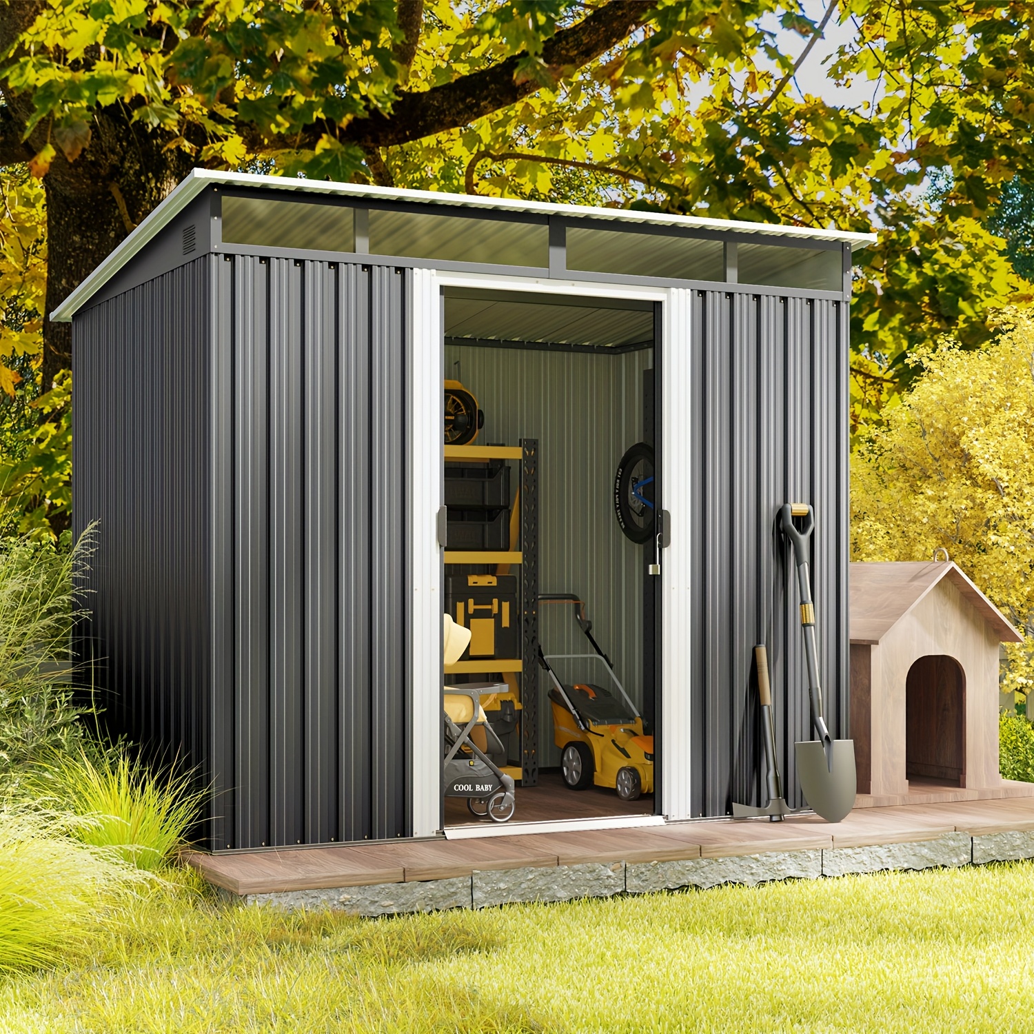 8x6 6x4 metal garden storage shed with lockable sliding doors transparent windows high quality outdoor tool bike shed for backyard patio durable deep brown   construction transparent window design secure lockable doors