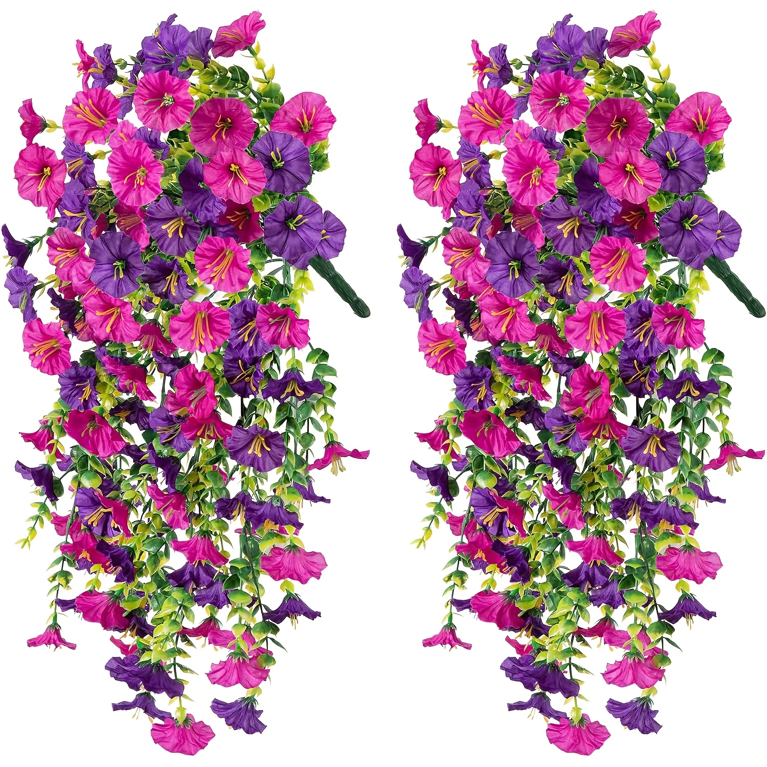 TEMU 2pcs Boho Chic Uv-resistant Hanging Flowers With Eucalyptus - Vibrant Purple & Pink, Ideal For Outdoor, Wedding & Home Decor, Spring, 's Day & Easter Celebrations, Flower Decorations