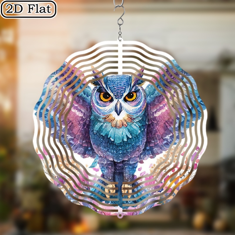 TEMU 1pc Owl Wind Chime - Rotatable Outdoor Bird Repellent Sound, Metal Owl Yard Decor, Bird-scaring , Balcony Iron Wind Chime, 2d