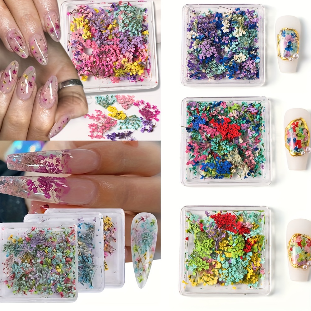 

8 Box Vibrant Mixed Dried Flower Nail Charms -spring Summer Lacedesigns -dly Stickers For Creative Nail Art Decorations, Instantmanicure Enhancer