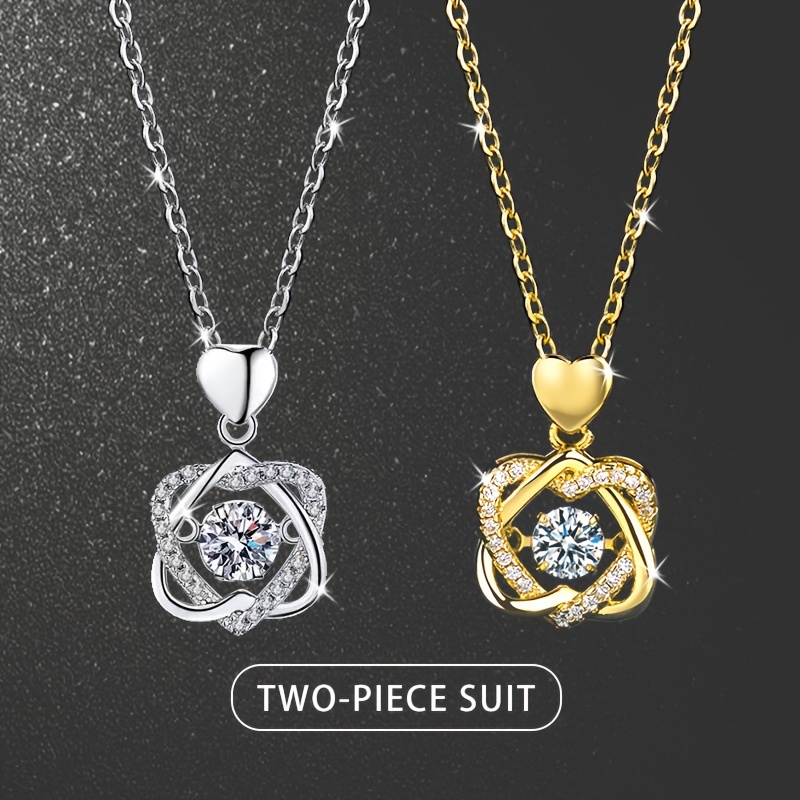 

2pcs Set: Luxurious Pendant Necklaces - 925 Sterling Silvery With Moissanite, Perfect Gift For Birthdays, Valentine's Day & Holidays, ,