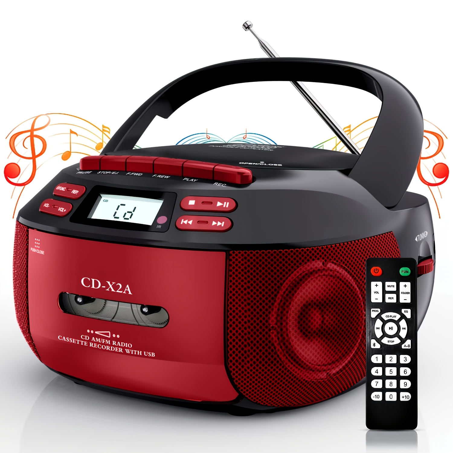 Image of Multifunctional Cd Player, Tape , Am/fm Radio, Dual-speaker Stereo, Wireless , Usb , Stereo Headphone Jack, Remote Control, Portable Speaker, Mp3 Player, Radio, Audio Input, A-b Repeat, Recorder
