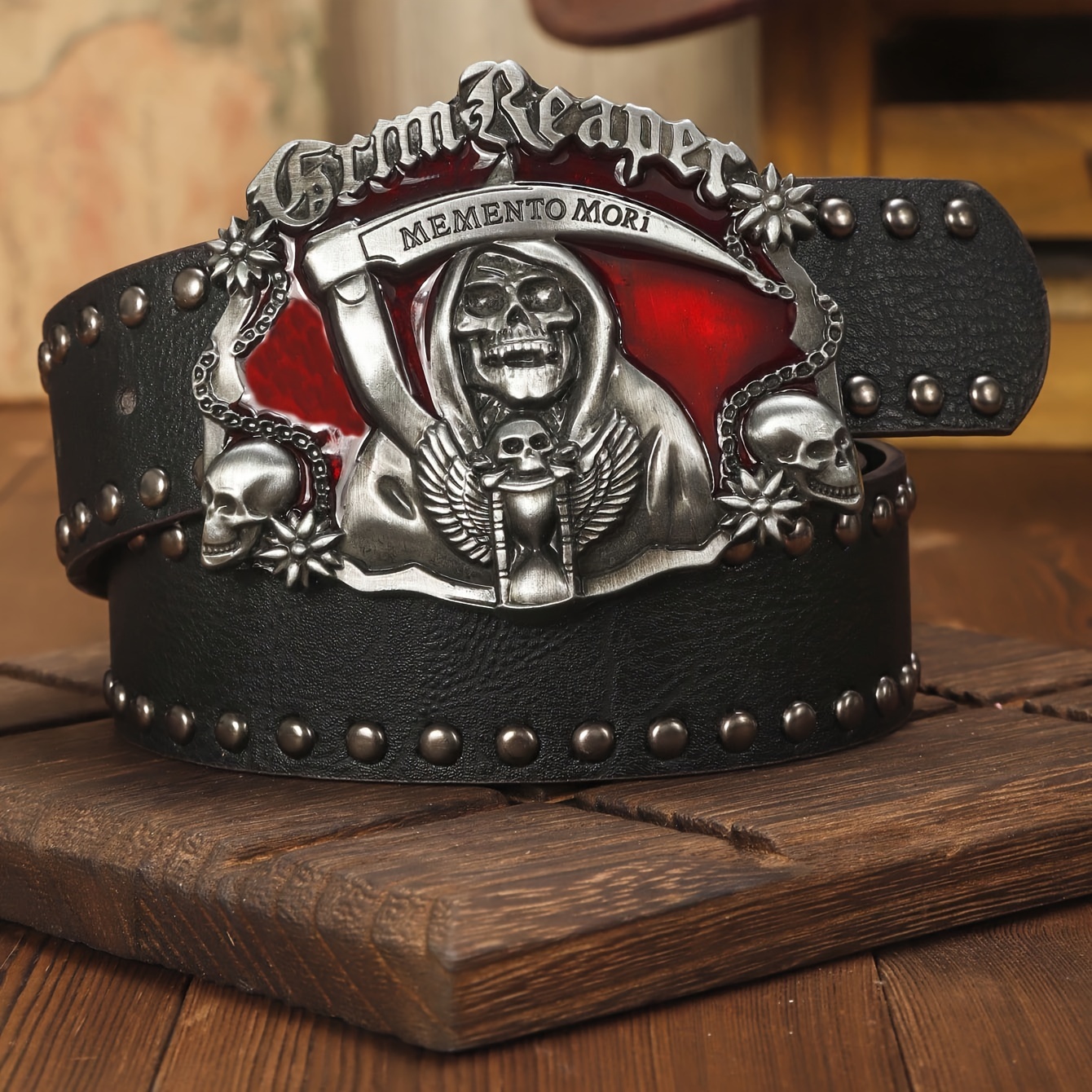 Y2K Punk Skull Buckle PU Leather Beaded Belt Gothic Rivet Belt HNZVWH Studded Rhinestone Y2k Belt With Skull Buckle Gothic  main image 3