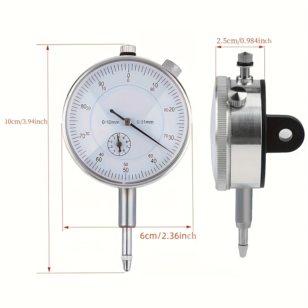 TEMU Precision 0-10mm Dial Indicator Gauge - Aluminum, Analog, 0.01mm Resolution, No Battery, Construction Tool | Professional Measurement Instrument