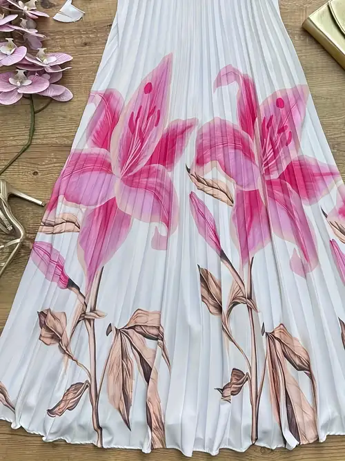 pink floral print pleated cami midi dress Pink Floral Pleated Midi Dress L