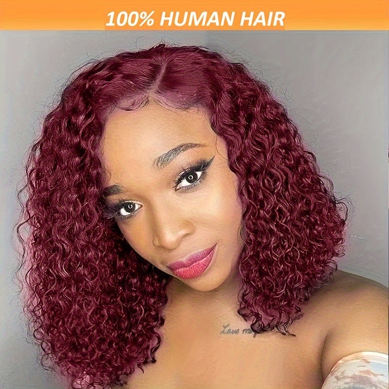 

180 Density Short Bob Wig 99j Transparent 13x4 Lace Front Wig Deep Wave Human Hair Wig Baby Hair Pre-plucked Brazilian Virgin Hair Natural Hairline For Women