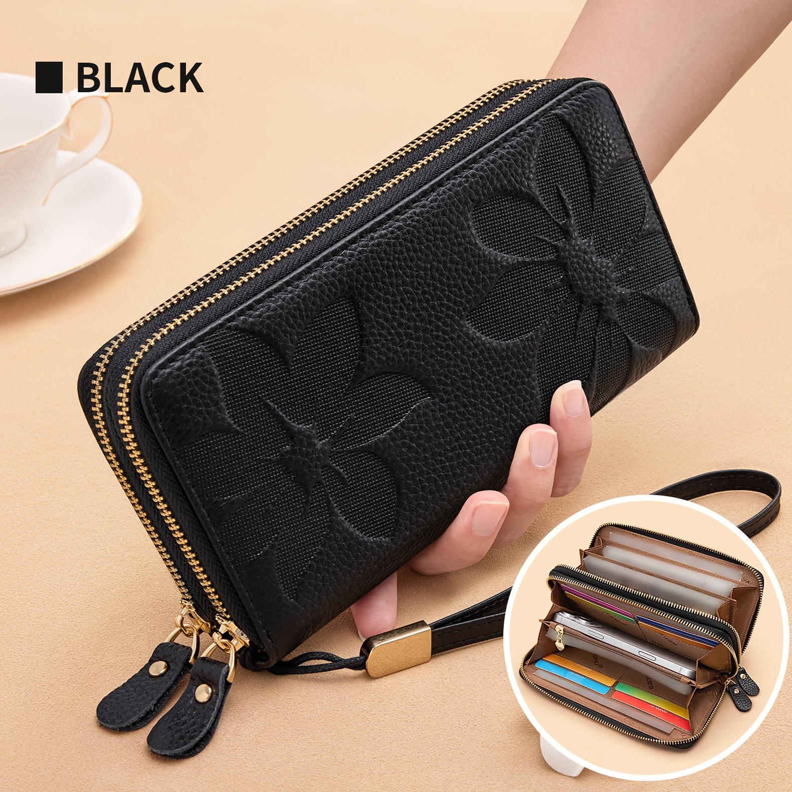 Banyanu Vintage Women's Genuine Leather Wallet With 8 Card Slots, Large Capacity Rfid-blocking Cardholder