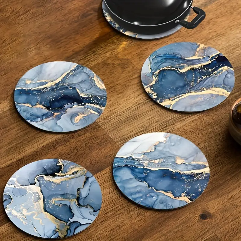 Navy Blue Table Coasters – Set Of 4 Absorbent Drink Coasters For Home, Office, Or Bar