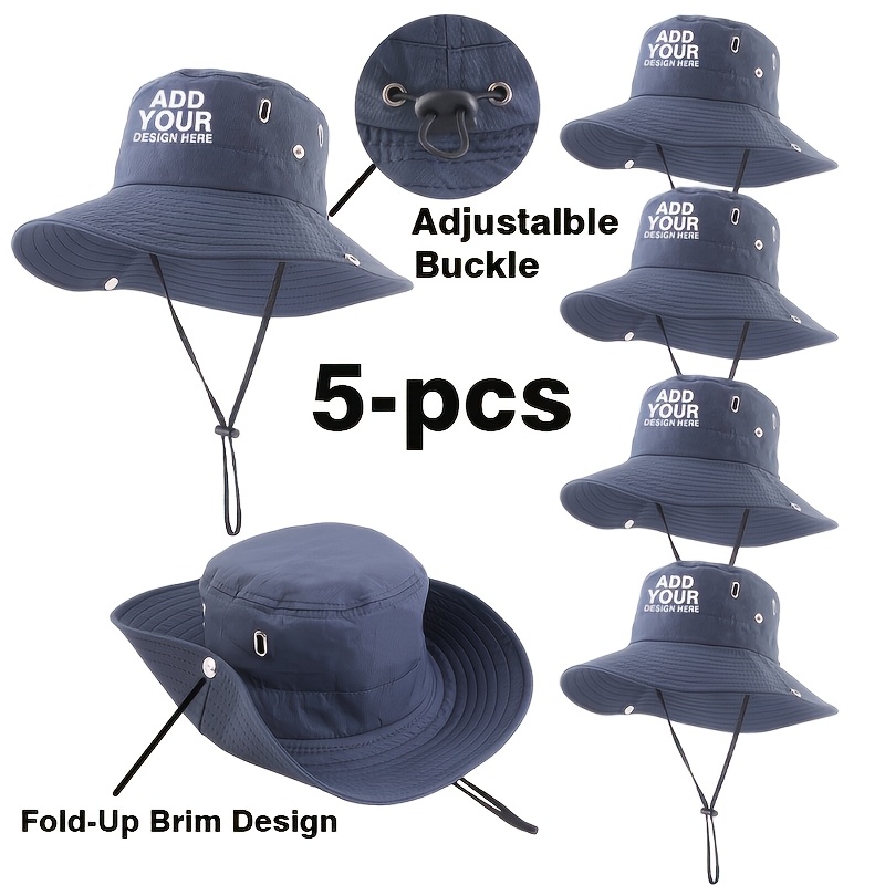 TEMU Customizable Photo/text/logo, 5pcs Set, Custom Wide-brim Bucket Hat, Fishing Hat, Beach Hat, Hiking Hat, Summer Outdoor Headwear, Western/cowboy