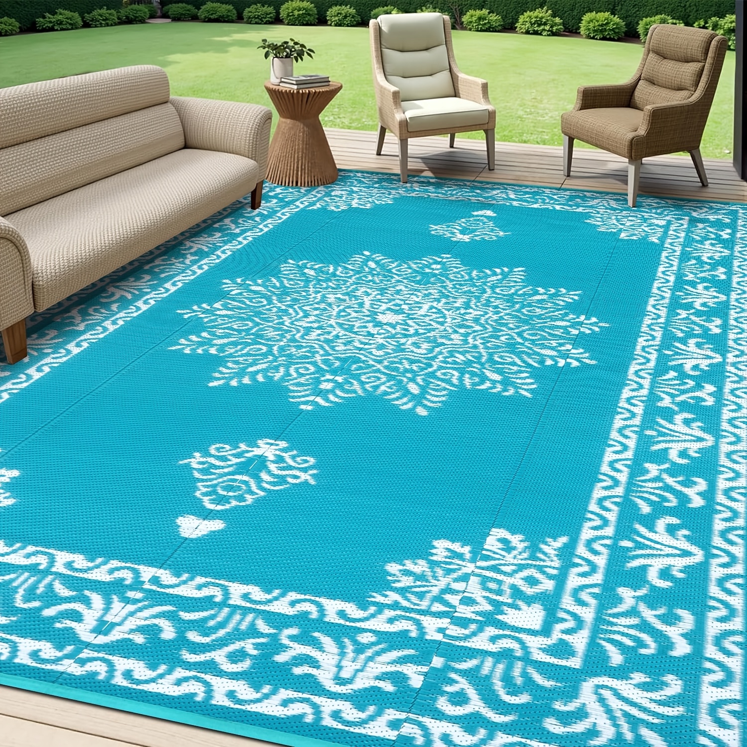 TEMU Outdoor Rug, Plastic Straw Patio Rug, Reversible Backyard Carpet Uv Resistant Portable Rv Mat, Large Indoor Outdoor Rug For Patio, Porch, Deck, Balcony
