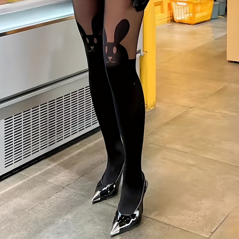 

Collants Élégants à Dentelle Lapin pour Femmes - Collants en Mélange de Nylon Transparent et Extensible avec Géométriques