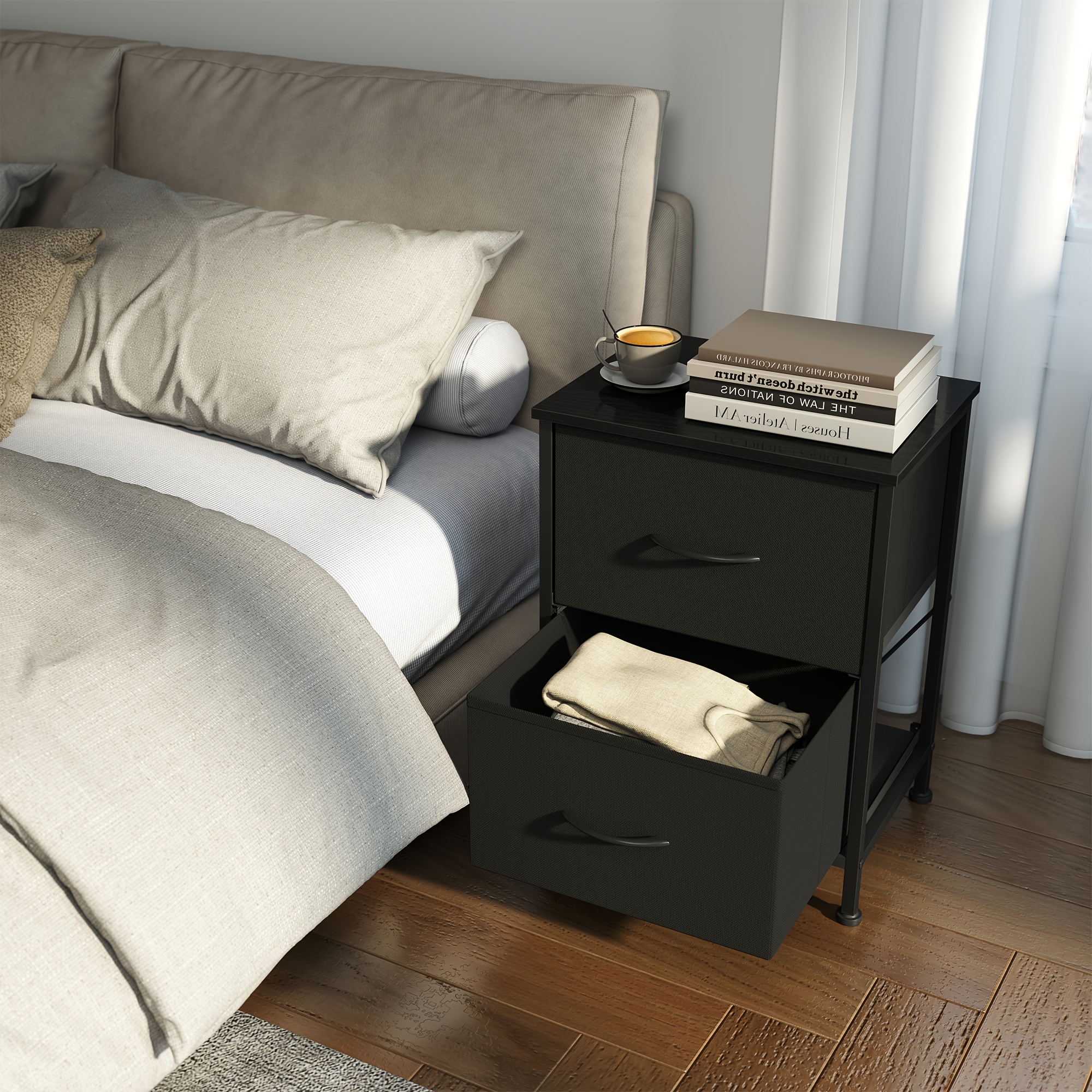 Nightstand With 2 Drawers, Side Table For Bedroom, Steel, 1/2 Set, Modern, 39.7 X 30.1 X 52.3 Cm