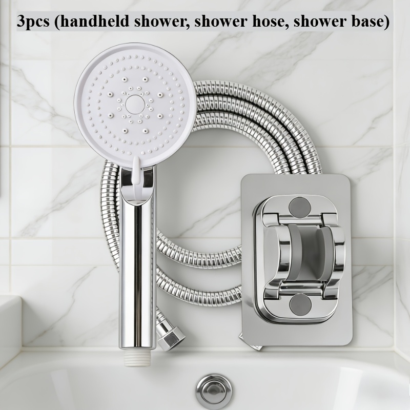 TEMU 3pcs Boost Shower With Adjustable Wall-mount Bracket And 59.06-inch Black Hose, 5 Spray , , Durable Plastic Material, Multi-functional Shower |