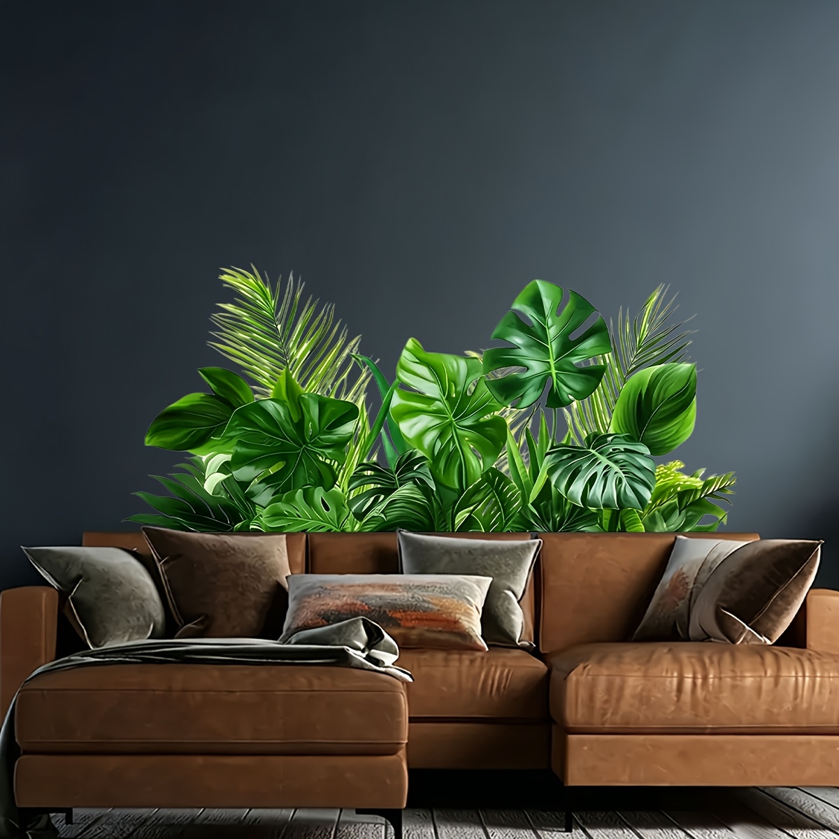 Image of 1pc Tropical Plant Leaf Stickers, Self-adhesive Removable Waterproof Vinyl Decorative Wall Decals For Entryway, Porch, Living Room, Bedroom, Bathroom, Office, Home Decor