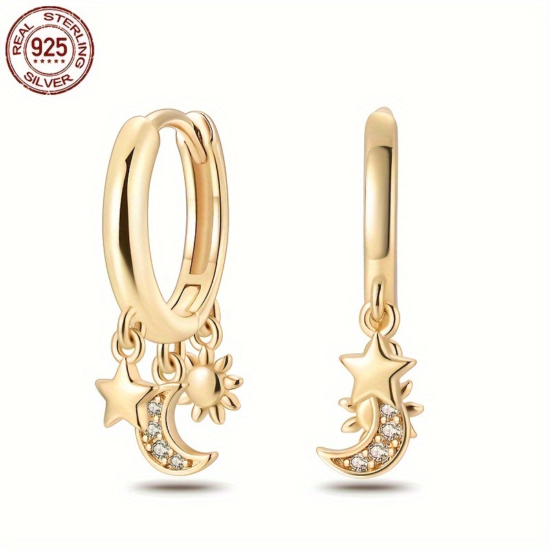 

Original 925 Sterling Silver High Quality Women Rose Golden-plated Earrings Series Star And Moon Earrings Wedding Jewelry Gifts