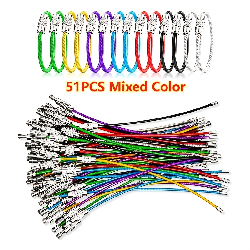 TEMU 51pcs Stainless Rings, Durable Cable Rings For Luggage Tags, Large Wire With A Swivel Closure, Nylon-coated, Keys & Id Badges | -resistant Wire