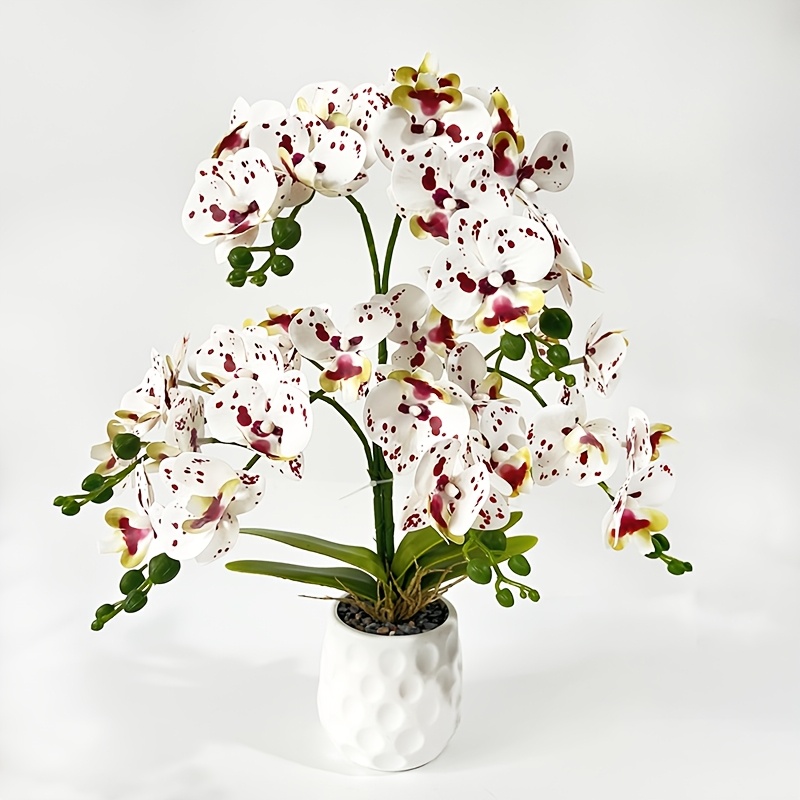 Image of New Simulation Orchid Home Decor Ornament Autumn Artificial Flowers Bonsai-potted Plant Realistic Fake Flower Bedroom/living Room/entryway Decoration Wedding/halloween/christmas Ornaments