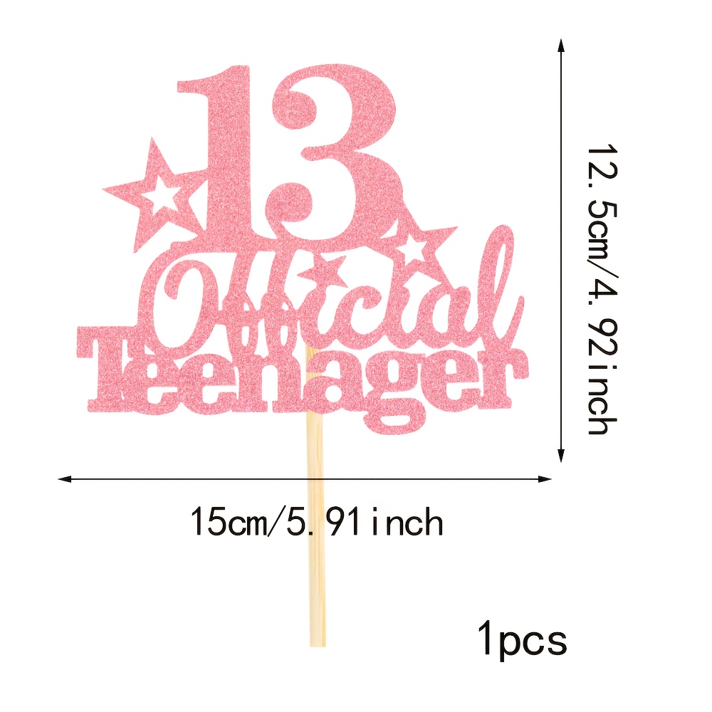 1-pack 13-year-old Official Teen Cake Decorations, 13th Birthday Cake Ornaments, Teen 13-year-old Birthday Party Supplies