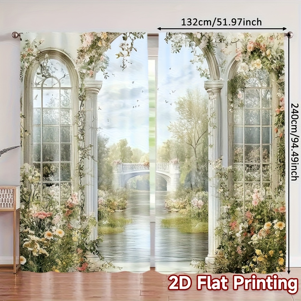 TEMU 2d Flat, 2pcs, 2d Flat Printing Curtains&drapes Machine Washable Polyester (without Rod, No Movement, No Battery) Decorations Outdoor For Room