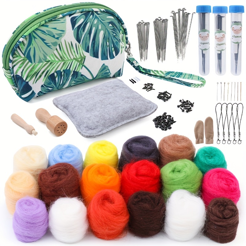 

18-color Wool Roving Felting Kit With Storage Bag - Complete Needle Felting Starter Set With Tools And Accessories For Diy Wool Felt Crafts