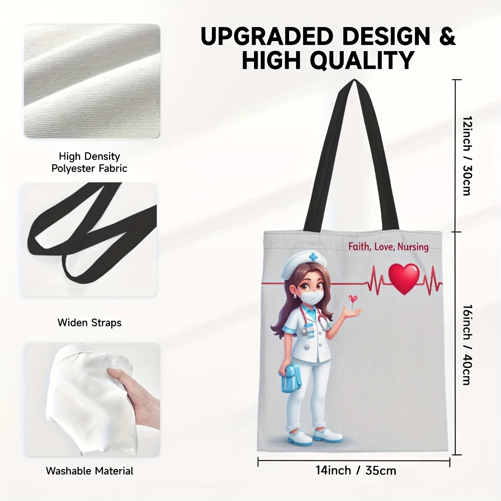 1pc, International Students Shopping Tote Bag Featuring A Cartoon Nurse Design, Portable Anime Style, Large Capacity, Perfect As A Nurses Day Gift For Multipurpose Use By Professionals