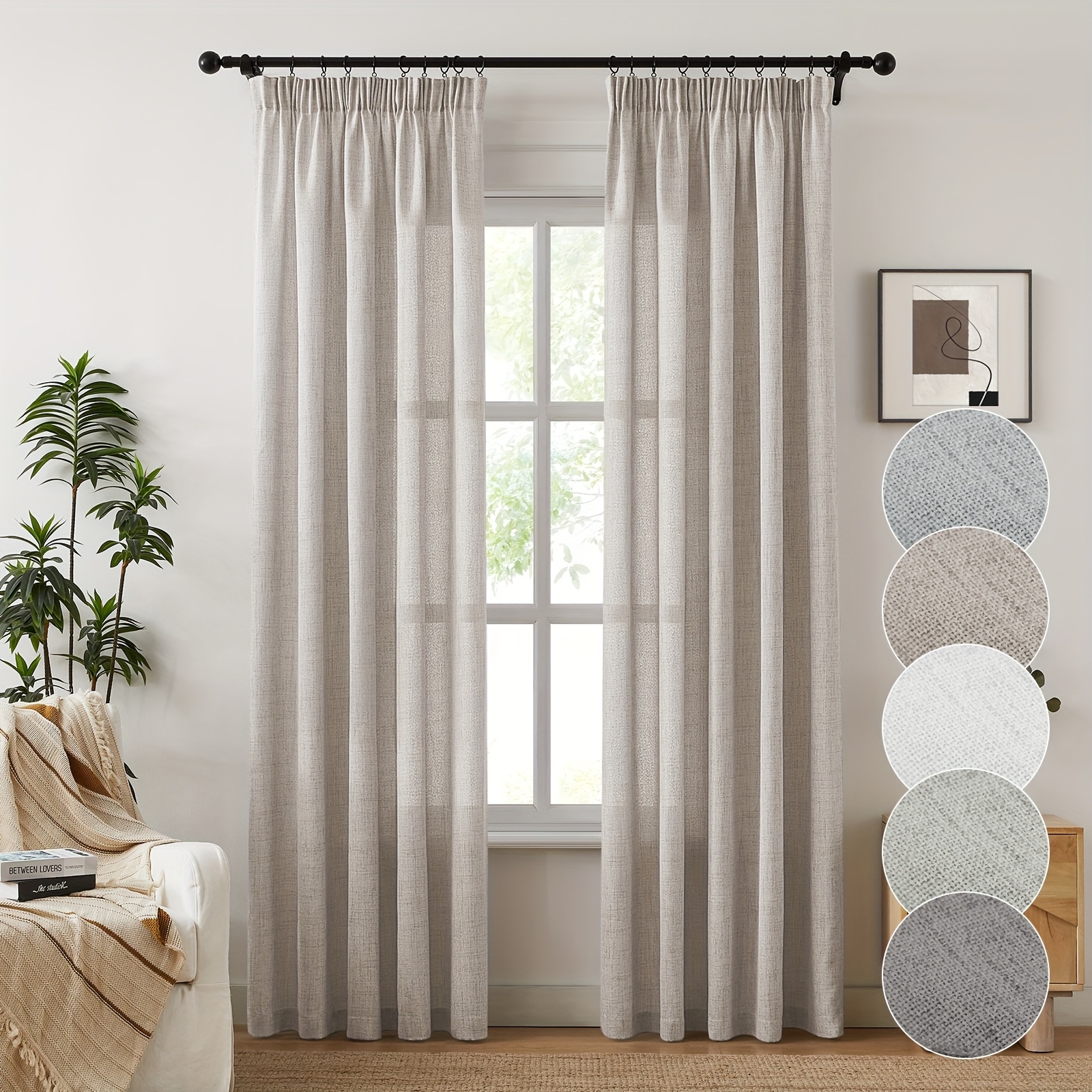 set 2 curtains a rod featuring a burlap