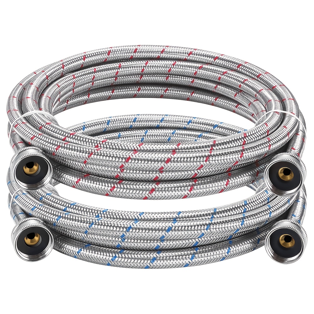 Extra Long Washing Machine Hoses For Hot And Cold 15ft Stainless Steel Washer Hose With 3/4'' Standard Npt Connections Washing Machine Hoses 2 Pack