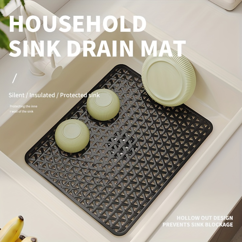 

1pc Pvc Hollow-out Design Sink Drain Mat, 10.6x12.6inches, Kitchen Decor, Protective Tableware & Fruit Draining Accessory, Minimalist Home Kitchenware