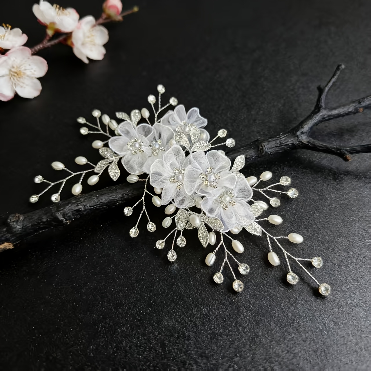 TEMU 1pc Forest-style Mesh Floral Hair Clip, Bridal Wedding Accessory, For Daily Wear And Photo Shoot Headpiece