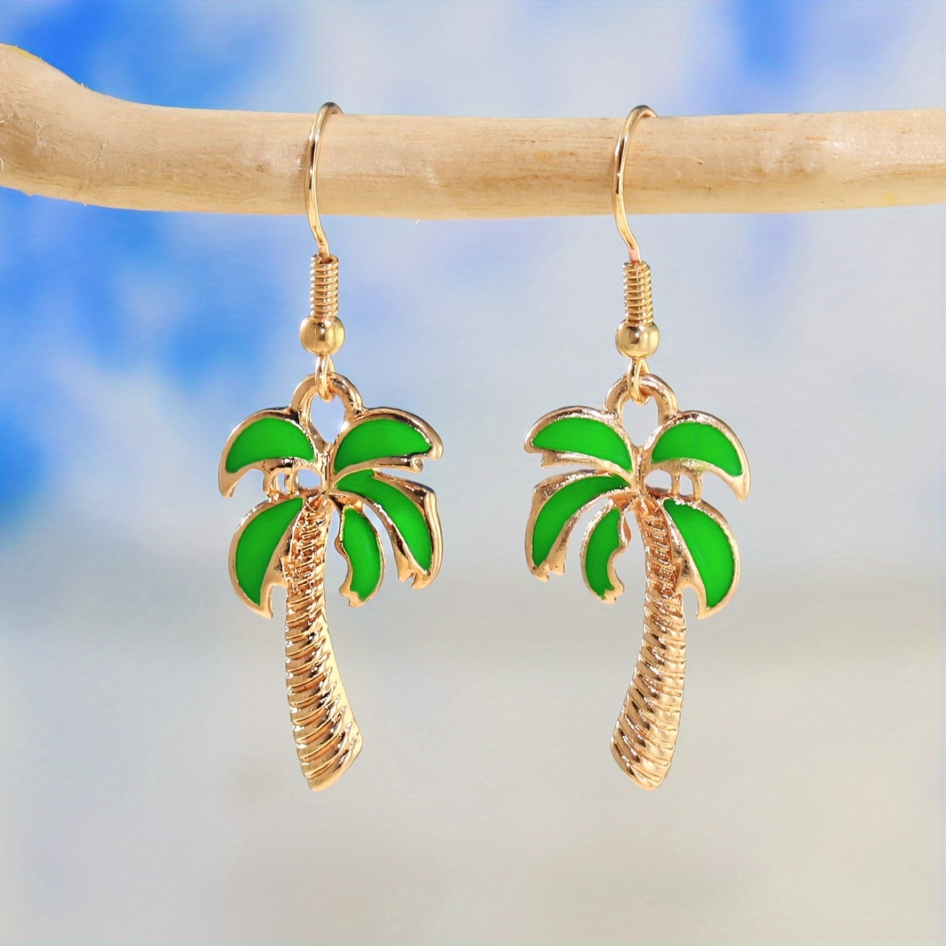 Tropical Green Enamel Palm Tree Drop Earrings, Summer Vacation Decor, Match Daily Outfits, Party Accessories For Female