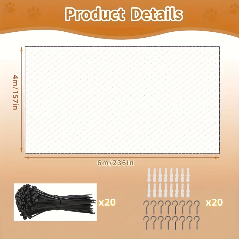 E-shop 6M x 4M Katzen Balkon Anti-Fall Netz, PE Material, geeignet für Balkone, Fenster, Treppen, Terrassen, ein Must-Have für Haustierfamilien