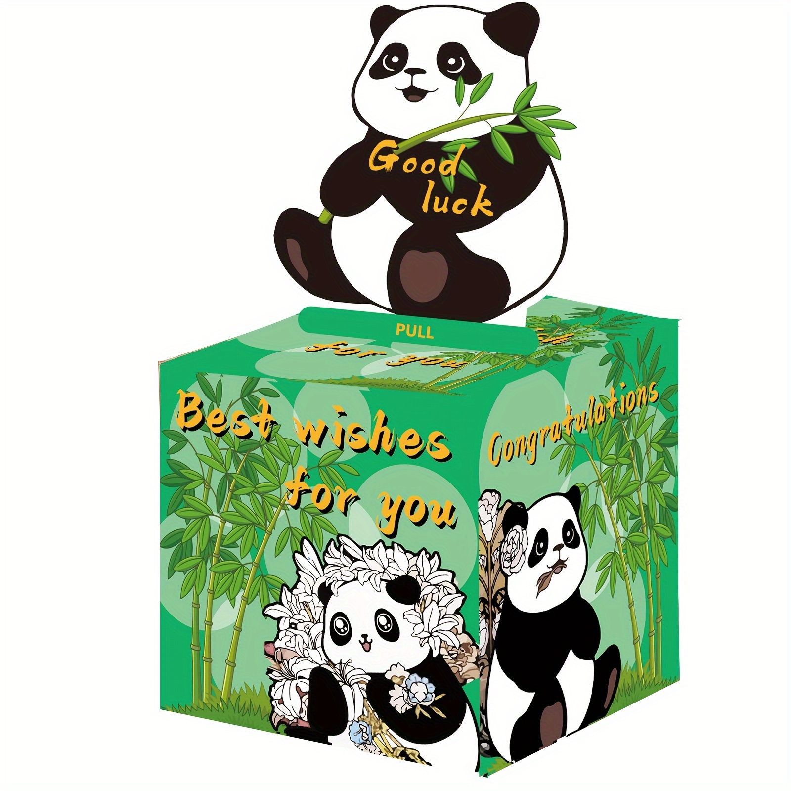 生日主题现金箱快乐生日贺卡和透明袋惊喜现金箱现金箱现金适合庆祝生日活动万圣节感恩节圣诞节快乐生日可爱熊猫绿色