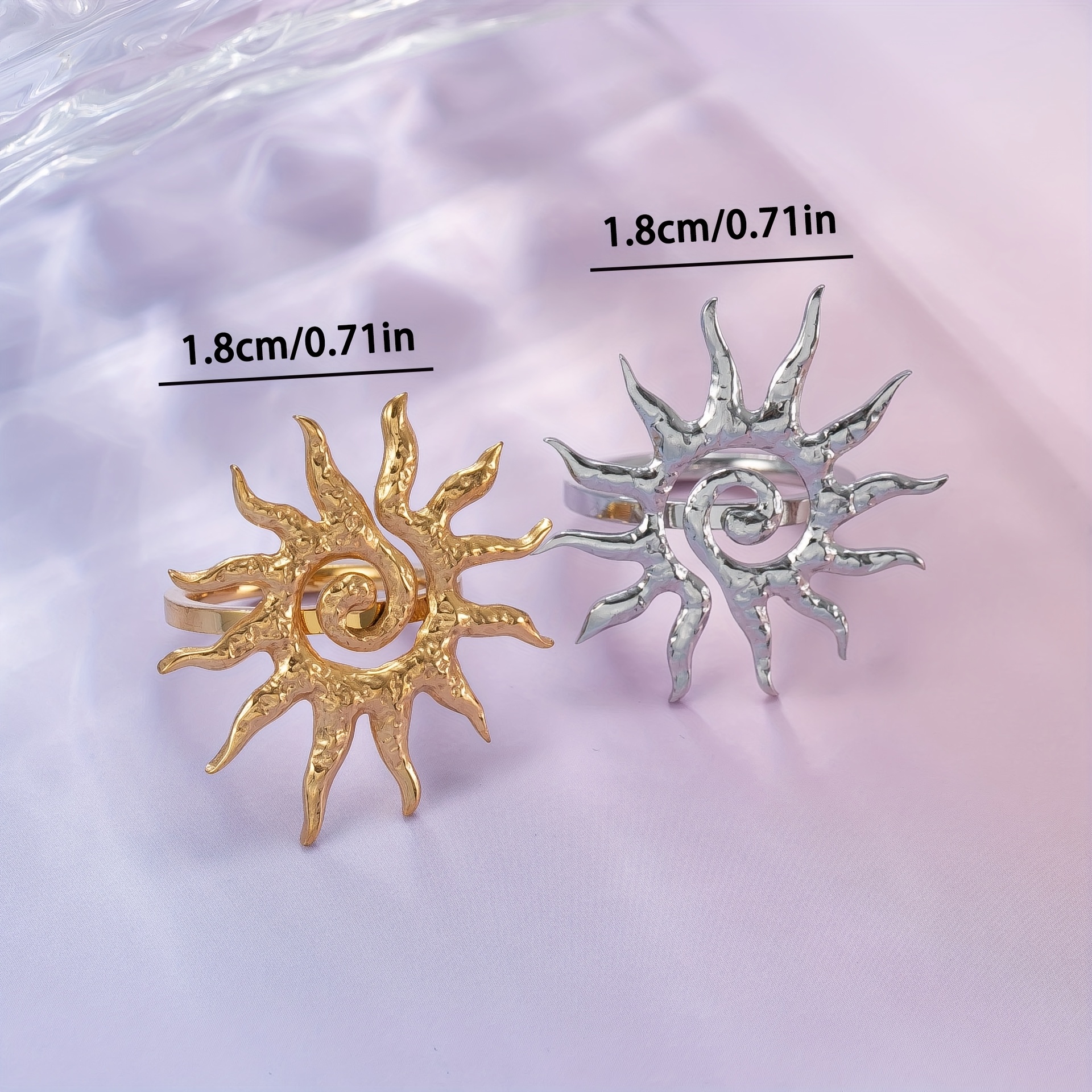 2pcs 18K Plated Sun Cut-Out Ring Set