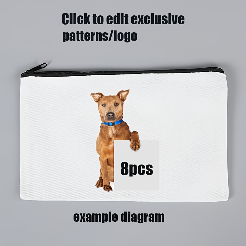 TEMU Gift For Her/him 8pcs/15pcs Custom Pattern White Zippered Makeup Bags, Personalized Custom Pattern/text/logo Toiletry Bag, 10oz Women's Handbag,