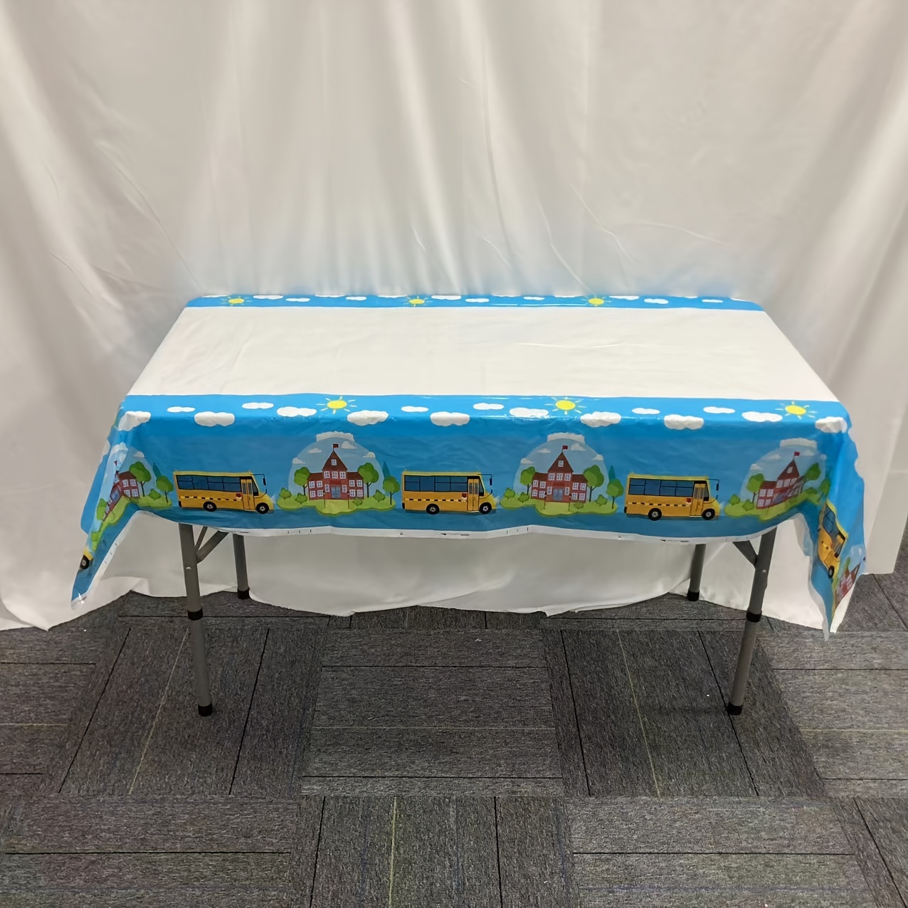 

School Bus Theme Party Disposable Plastic Tablecloth - 70.8 X 108 Inch - Machine Made Weave, Versatile For General Use And All Occasions, Perfect For Spring, Summer, Fall, And Winter Celebrations